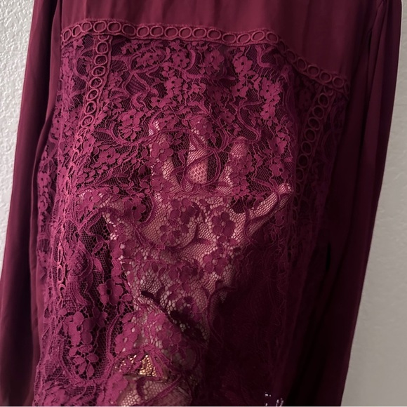 The Line of Style Burgundy Lace Blouse 3X Long Sleeve Keyhole Back Romantic Boho - Picture 6 of 9